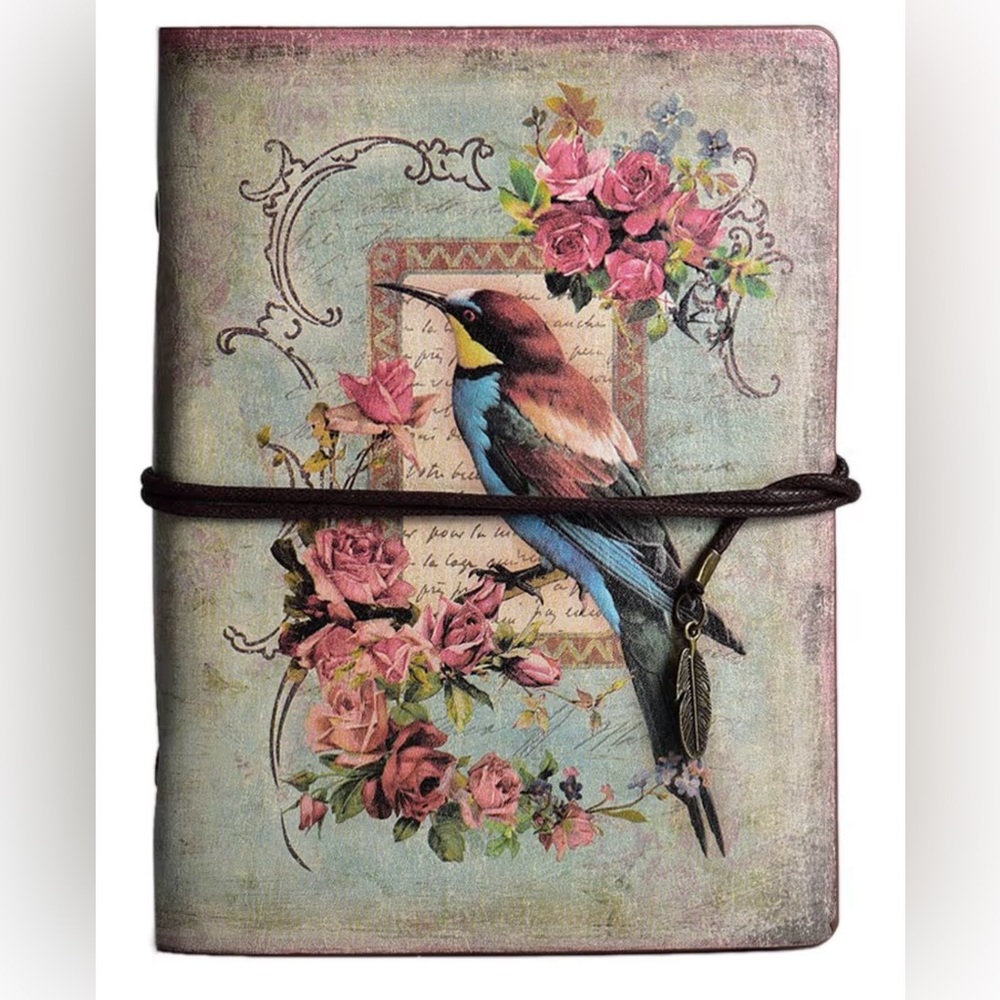 Vintage Bird Floral Journal Notebook • Cottagecore Aesthetic Refillable Planner - Picture 2 of 6